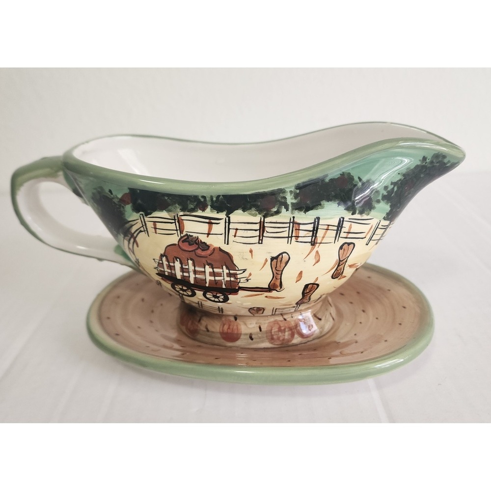 WCL Pottery Gravy Boat‎ Fall  Autumn Harvest Sauce Plate Farmhouse Pumpkin Decor